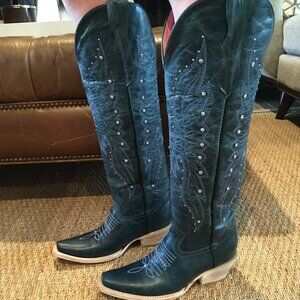 Genuine Leather Handmade Blue Mexican Western Boots